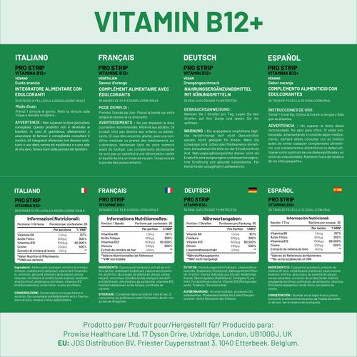 PROSTRIP®️ Vitamin B12+ 1500mcg – 30 Oral Vegan Strips – No water needed – High Absorption