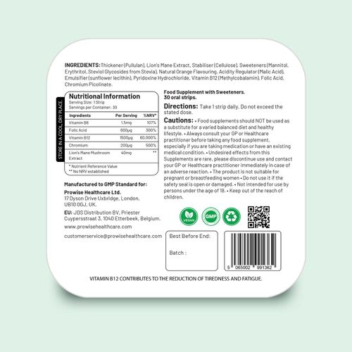 PROSTRIP®️ Vitamin B12+ 1500mcg – 30 Oral Vegan Strips – No water needed – High Absorption