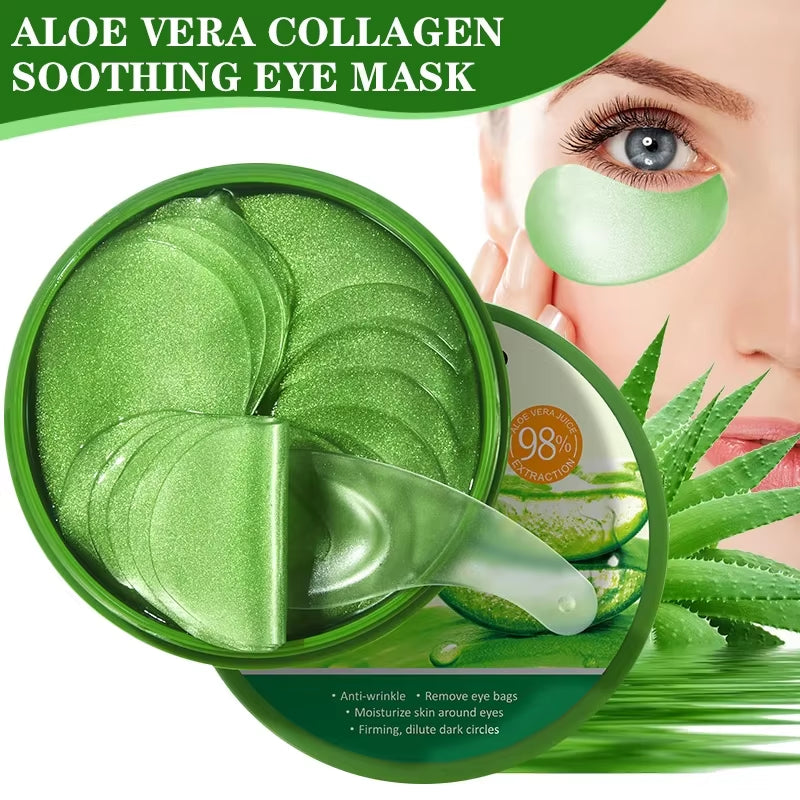 60-Piece Aloe Vera Collagen Eye Mask Set for Dark Circles and Puffiness Relief, Moisturizing and Firming Hyaluronic Acid Gel Eye Patches for Skincare