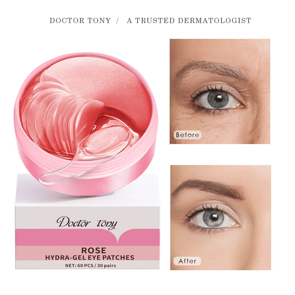 Rose Retinol and Hyaluronic Acid Eye Mask for Dark Circle Reduction - Collagen Eye Patches, Korean Skincare Solution