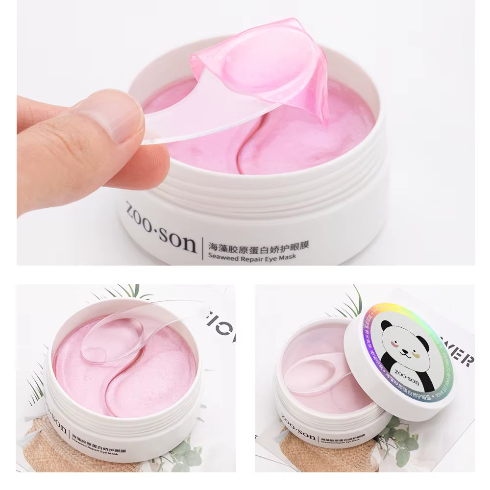 60-Piece Hydrogel Eye Patches with Seaweed Collagen for Reducing Dark Circles and Edema