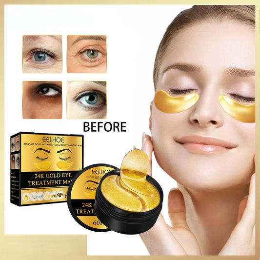 24K Gold Hyaluronic Acid Eye Mask for Dark Circle Reduction and Collagen Enhancement