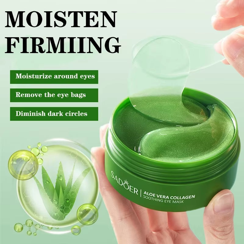 60-Piece Aloe Vera Collagen Eye Mask Set for Dark Circles and Puffiness Relief, Moisturizing and Firming Hyaluronic Acid Gel Eye Patches for Skincare