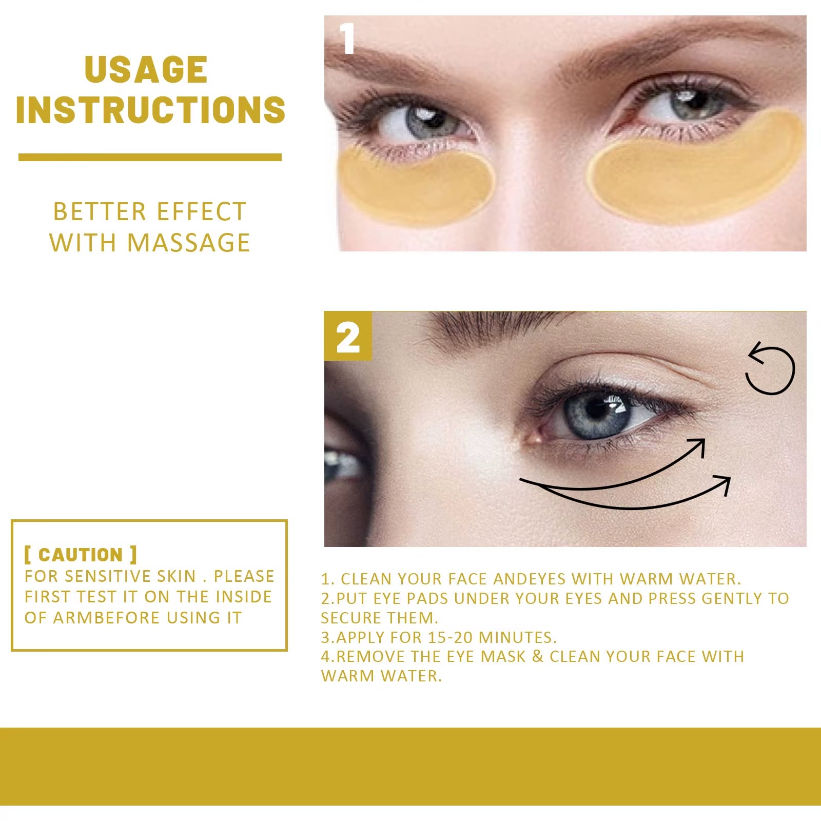 24K Gold Hyaluronic Acid Eye Mask for Dark Circle Reduction and Collagen Enhancement