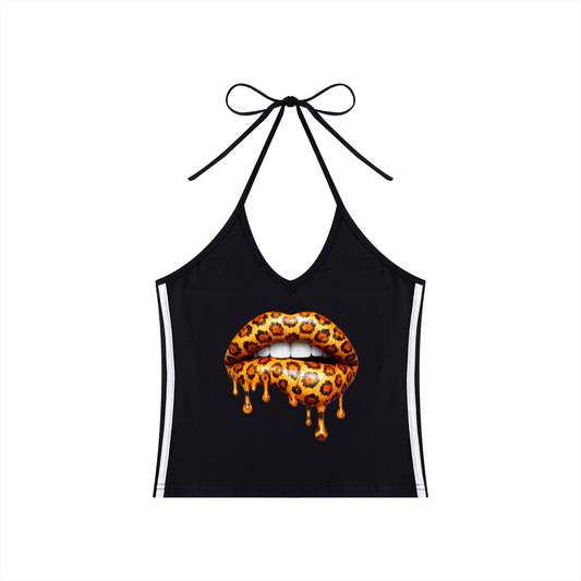 Women's Color Block Halter Crop Tank Top