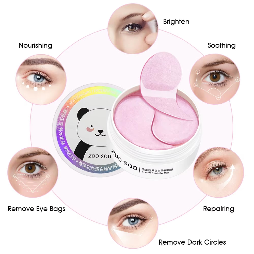 60-Piece Hydrogel Eye Patches with Seaweed Collagen for Reducing Dark Circles and Edema