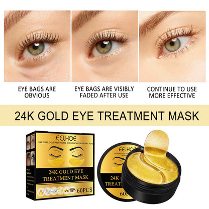 24K Gold Hyaluronic Acid Eye Mask for Dark Circle Reduction and Collagen Enhancement